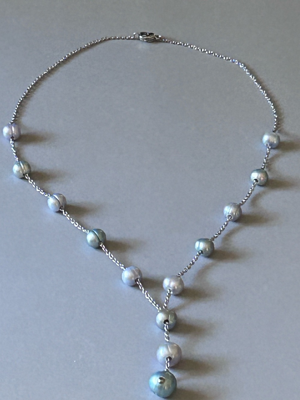Vibrant Pastel Blue Multicolor Baroque Pearl Lariat Y Necklace - Genuine Freshwa